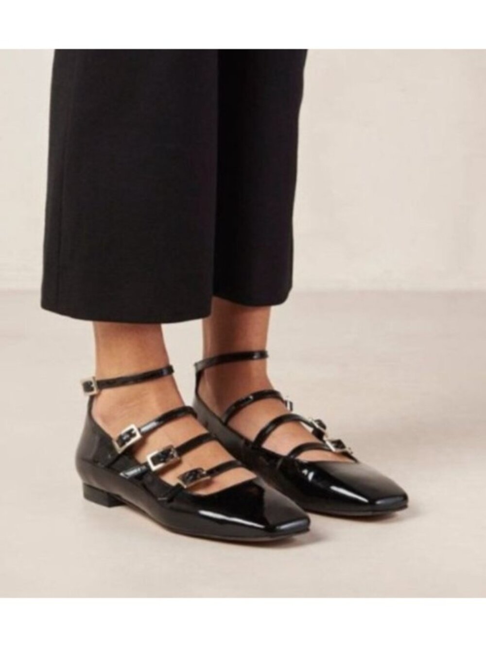 ALOHAS Black Patent Leather Strappy Mary Jane Ballet Flats Square Toe EU 41/10.5